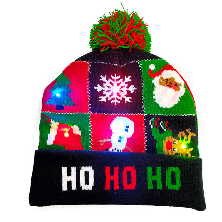 LED Christmas Hat Sweater Knitted Beanie Xmas New Year Decorations