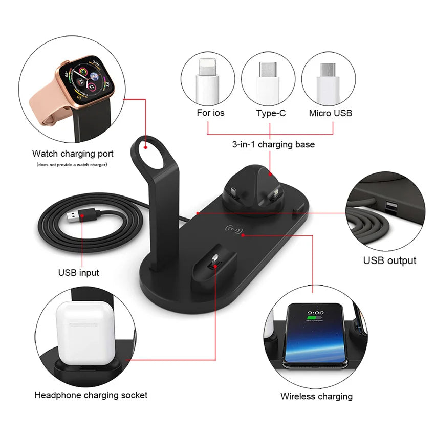 Wireless Charger 4 In 1 Charging Station For AppleI Watch