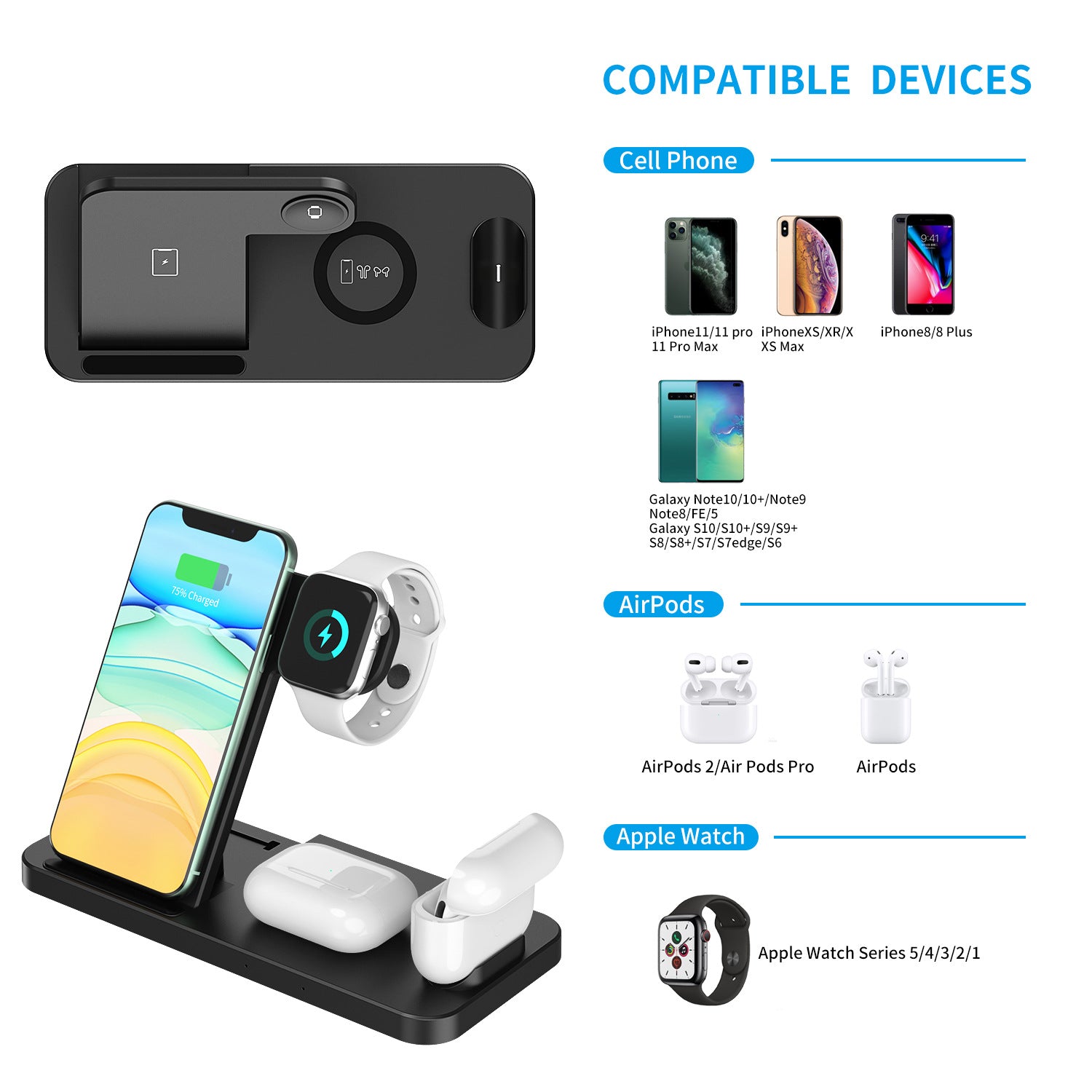 Wireless Charger 4 In 1  For Fast Phone Watches Station