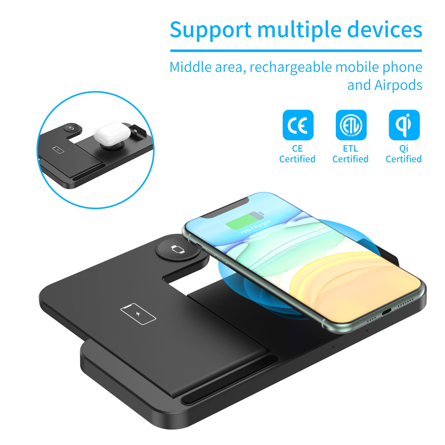 Wireless Charger 4 In 1  For Fast Phone Watches Station