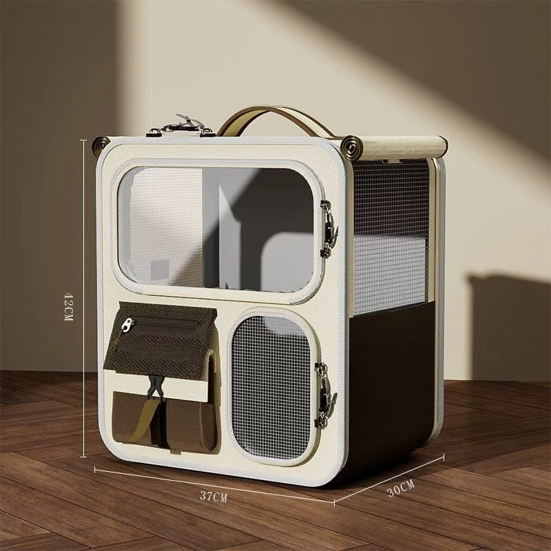 Luggage-Style Cat Automotive Carrier With Multi-Functional Backpack Design