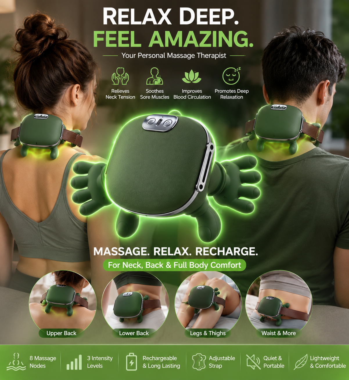 5-in-1 Heated Neck & Shoulder Massager – Deep Tissue Pain Relief Rechargeable Heated Neck Massager