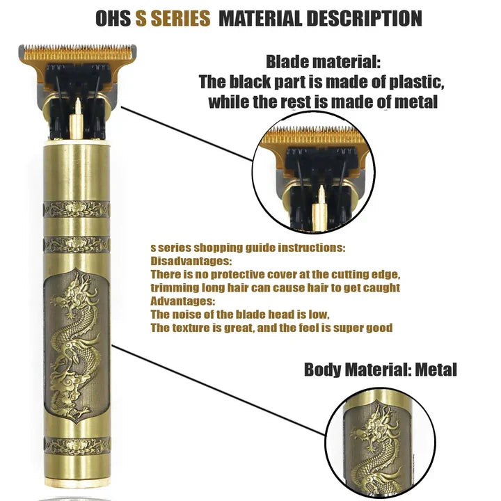 OHS Rechargeable Premium Vintage Dragon Hair Trimmer – Rechargeable Cordless Beard & Hair Clipper