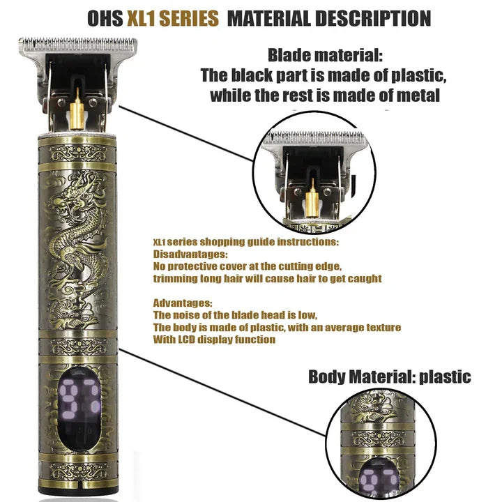 OHS Rechargeable Premium Vintage Dragon Hair Trimmer – Rechargeable Cordless Beard & Hair Clipper