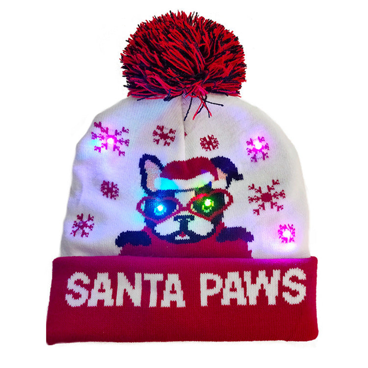 LED Christmas Hat Sweater Knitted Beanie Xmas New Year Decorations