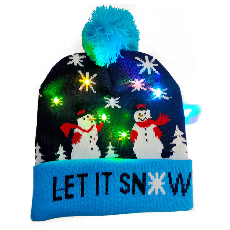 LED Christmas Hat Sweater Knitted Beanie Xmas New Year Decorations